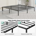 JHK Metal Platform 16IN Tall Basic Bed Frame Sturdy Steel Heavy Duty with Storage Space Bedroom Frames Slat Support For Home