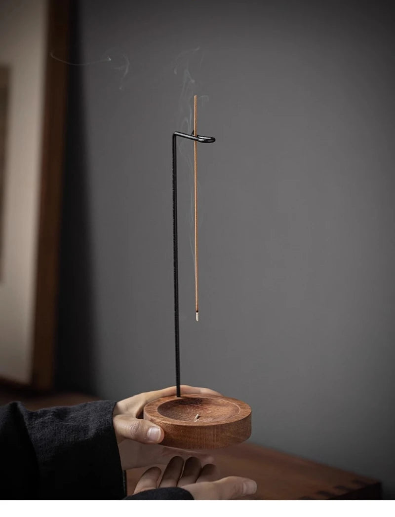 Upside Down Incense Burner - Wooden Round Incense Stick Holder Tray Ornament, Zen Garden Home Decor for Bedroom Yoga Meditation