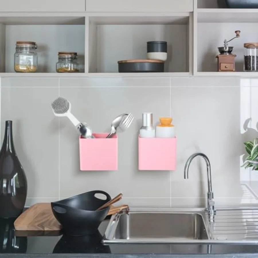 2 Pcs Wall Mounted Organizer Non-drilling Adhesive Floating Shelf Wall Bin Organizer Hanging Storage Containers for Bedroom Bat