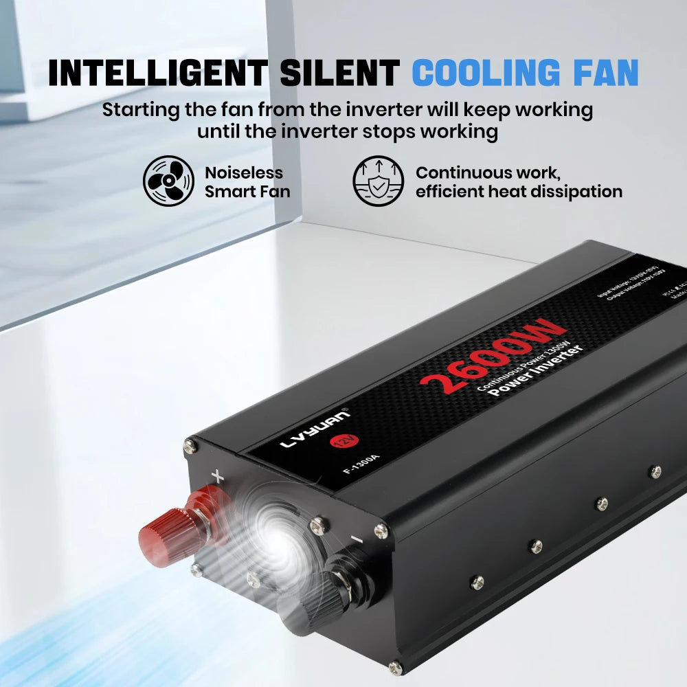 Car Power Inverter 1500W 2000W 2600W 6000W DC 12V To AC 120V Transformer with Dual Socket Charge,2×3.1A USB Port.