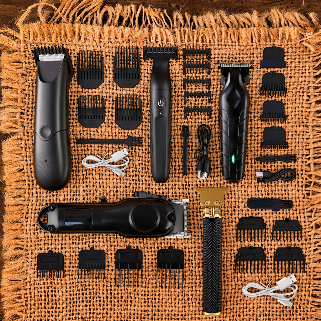 Professional Hair Clipper Set for Men, Cordless Haircut Kit Hair Clipper T-Blade Trimmer Electric Shaver