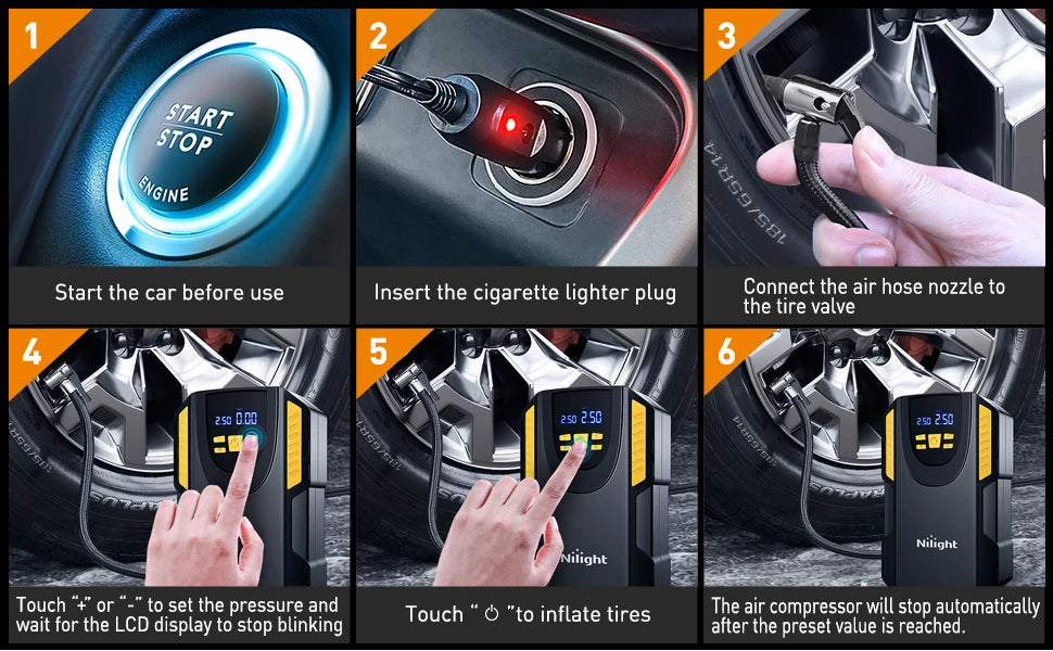 Nilight Tire Inflator Portable Air Compressor, Car Air Pump 150PSI Digital Tire Pressure Gauge Auto Shutoff Tire Pump for Car