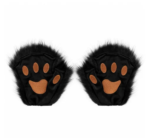 Wolf Paw Gloves Faux Fur Cat Fingerless Mittens Winter Warm Cosplay Halloween Fancy Party Costume Accessories