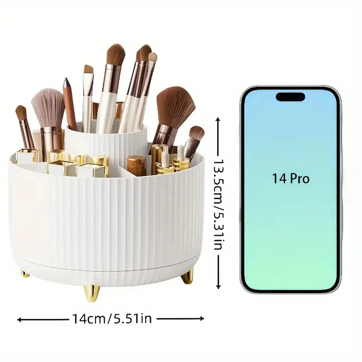 360° Rotating Makeup Organizer Plastic Cosmetic Storage 5 Compartments Multi-Functional Brush Holder Compact Travel Makeup Case