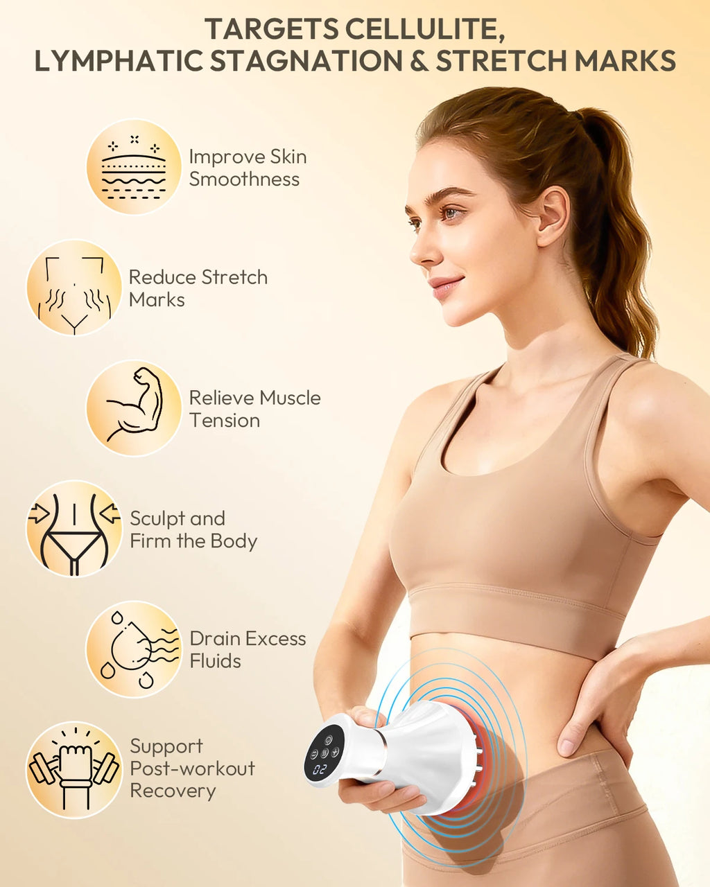 Lymphatic Drainage Massager & Anti-Cellulite Tool, Body Sculpting Machine with Heat Vibration Soothing Pulse for Legs Arms Hips