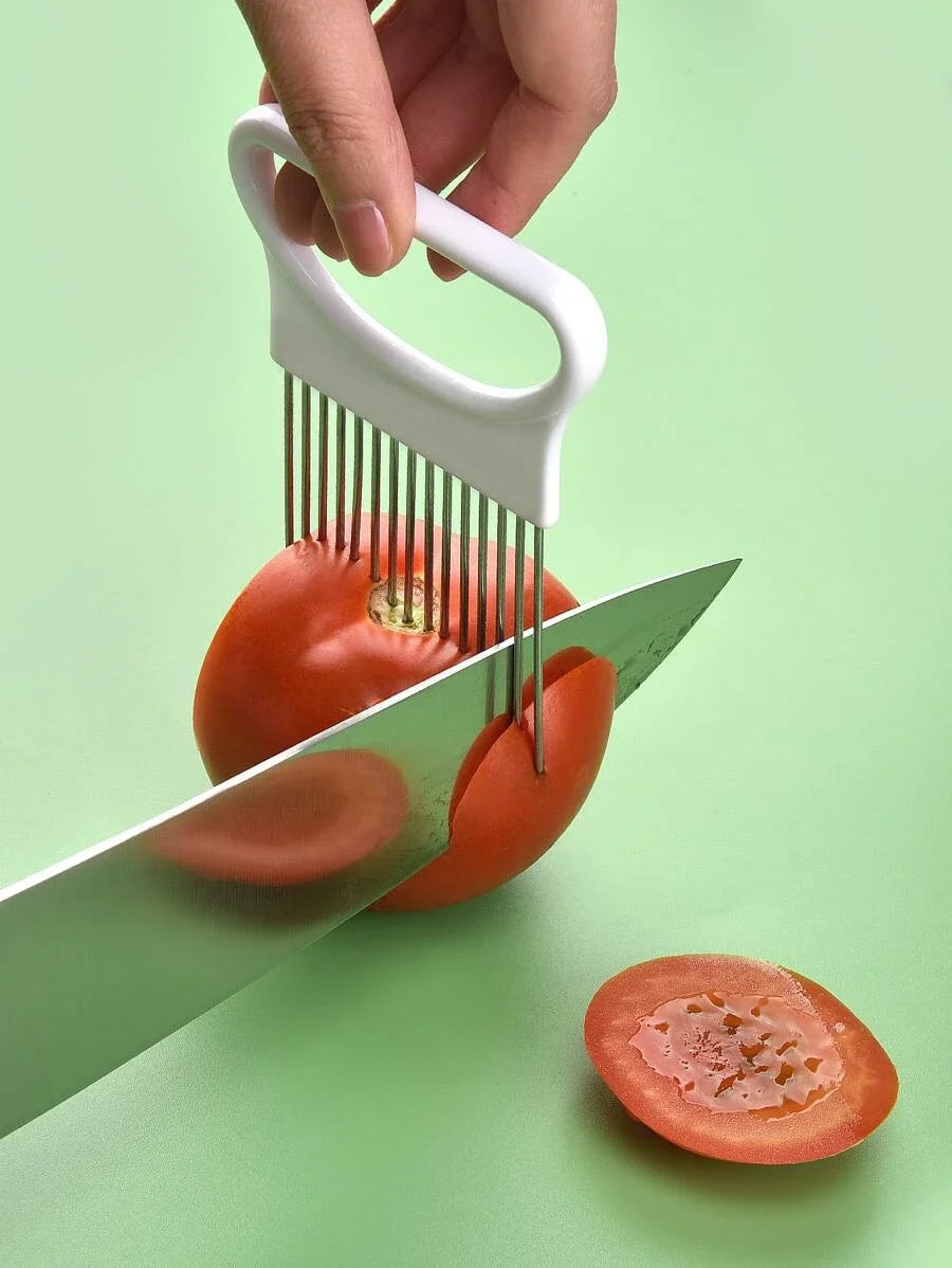 Multi-functional Onion Slicer Holder, Stainless Steel Vegetable Cutter with Prongs, Safe Kitchen Tool for Slicing & Chopping