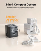 W & O 60W GAN Fast Charger for iPhone, Retractable Phone Charger Wall Plug with Type‑C & Compatible Lightning Cables, for iPhone 17/16/15, Galaxy S25/24, Android Devices