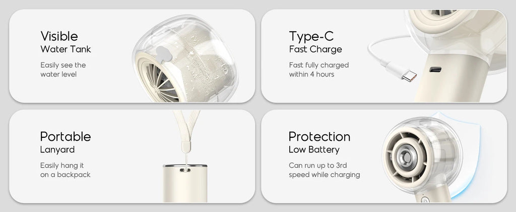 Misting Portable Handheld Fan 6000mAh Rechargeable Battery, Personal Mini Fans with 4 Strong Windfor Travel, Camping, Beach