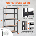 Heavy Duty 5-Tier Adjustable Metal Storage Shelving 2000 lbs, 30"x12"x60" Black Rack for Garage Kitchen Pantry Basement