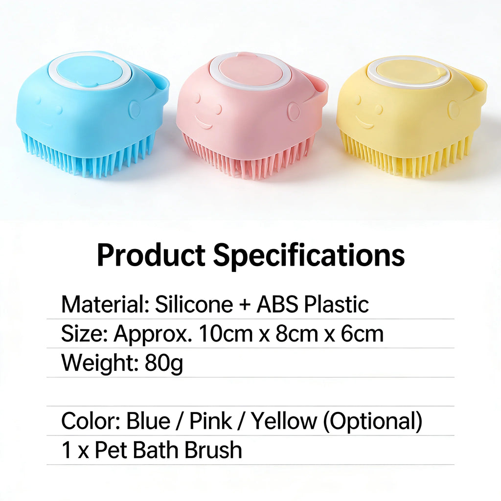 2-In-1 Pet Bath & Massage Brush With Shampoo Storage Silicone Dog Cat Grooming Tool For Puppy Kitten Sensitive Skin