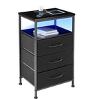 JHK 3 Fabric Drawers Cabinets with Charging Station Bedside End Table with USB/Type-C Ports Outlets Nightstand for Furniture