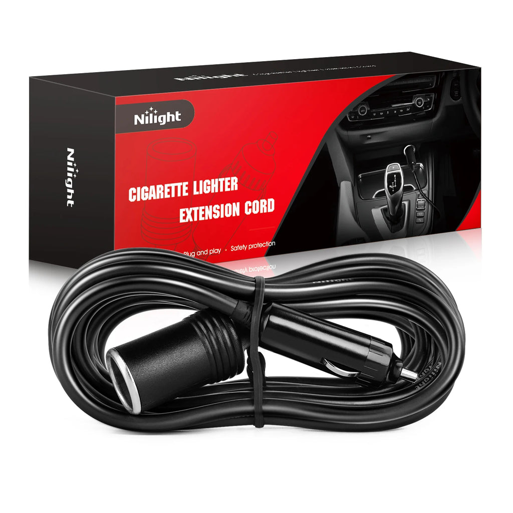 Nilight 6/14 Ft Male-to-Female Extension Cord Cable Heavy Duty 12V/24V Car Charger Power Adapter with Cigarette Lighter Socket