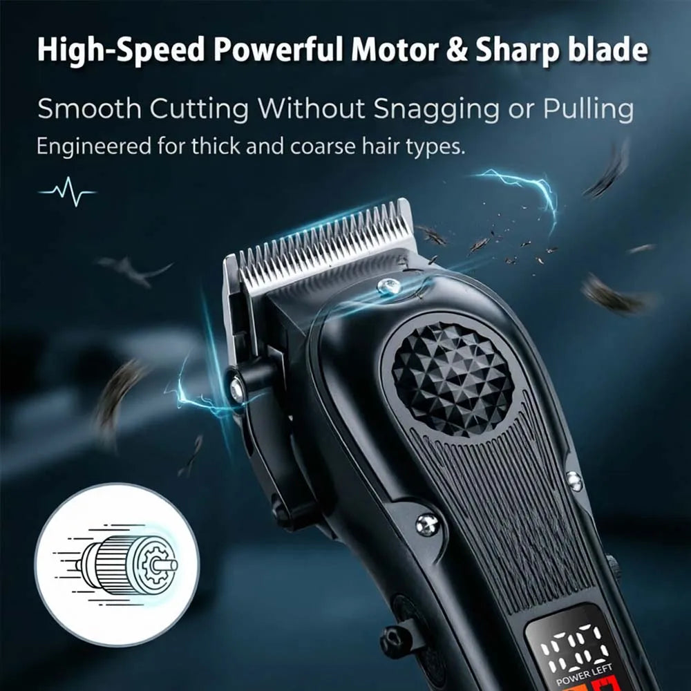 Professional Hair Clippers with LED Display, Cordless Rechargeable Trimmer & T-Blade Shaver for Men, Balding Grooming Kit