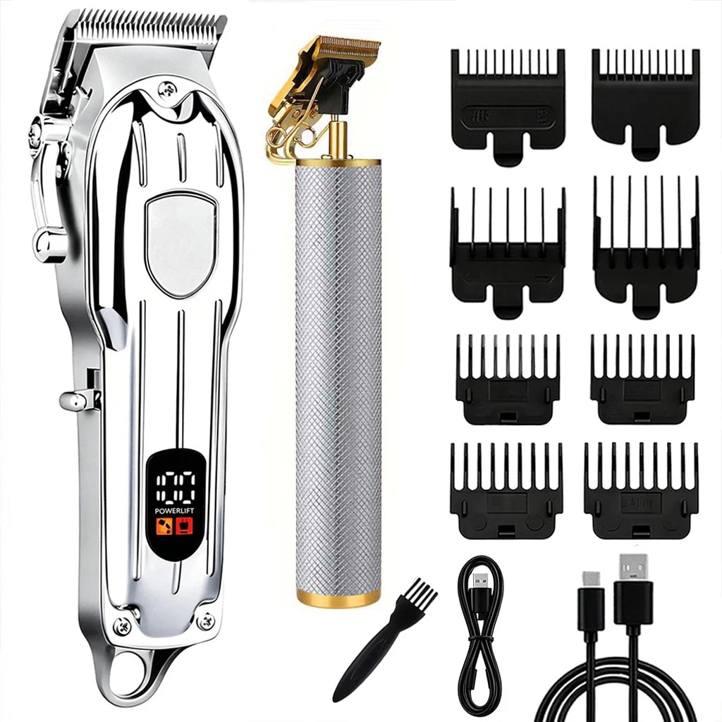 Professional Hair Clipper and Trimmer Set Rechargeable Electric Haircut Machine with LCD Display Barber Shears Grooming Kit for Men,Holiday Gift For Men