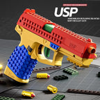 SIG17/USP Building Block Toy Gun Shell Throwing Continuous Firing Airsoft Blowback Empty Hanging Toy Pistol for Outdoor CS Game
