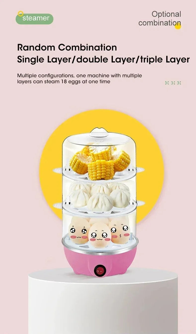 Automatic Electric Egg Steamer 7 Eggs Capacity Double Layer Design for Custard Boiling Poaching Fast Breakfast Kitchen Appliance