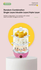 Automatic Electric Egg Steamer 7 Eggs Capacity Double Layer Design for Custard Boiling Poaching Fast Breakfast Kitchen Appliance