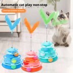 Pattern Feather Cat Toy, Three-layer Rotating Tower with Ball, Indoor Cat Interactive Fun&Christmas, New Year Pet Toys
