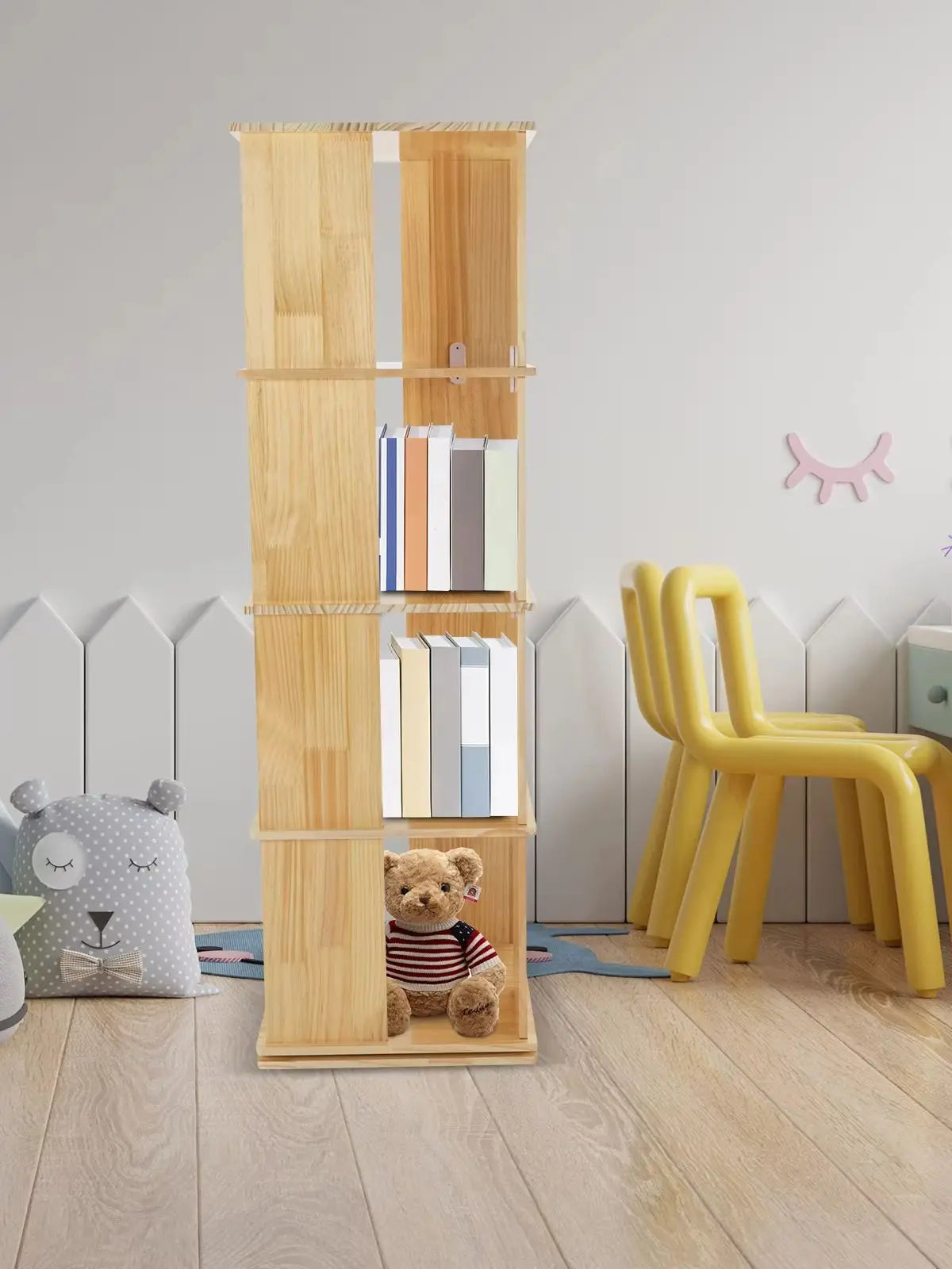 4 Tiers Rotating Bookshelf 360° Revolving Bookcase Display Book Shelf 50kg Load Capacity for Living Room/Balcony/School/Church/Library/Shopping Mall