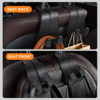 Extra Wide Car Seat Back Hooks, Premium Leather Headrest Hangers for Any Purse, Bag, Handbag (2 Pack) - Carbon Fiber Black