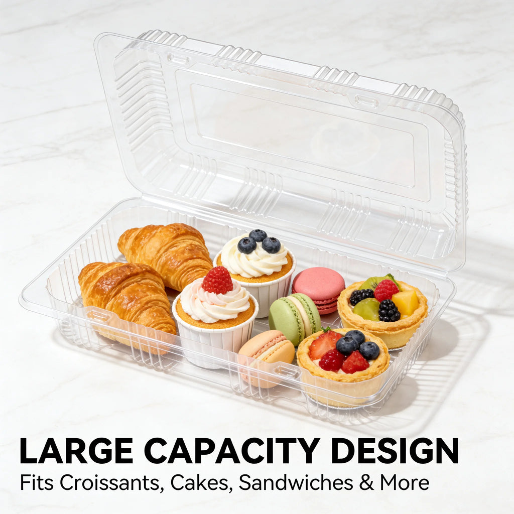 50Pcs Clear Plastic Food Containers - Disposable Clamshell Boxes for Fruit Salad Sandwich Dessert Takeout Picnic Party