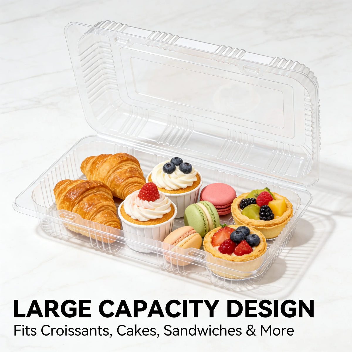 50Pcs Clear Plastic Food Containers - Disposable Clamshell Boxes for Fruit Salad Sandwich Dessert Takeout Picnic Party