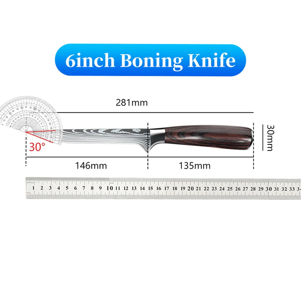 9 Types of Stainless Steel Kitchen Knife, Japanese Chef Knife, Meat Cleaver, Santoku, Bread, Boning, Slicing, Fruit Knife with Gift Box