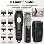 Professional Hair Clipper Set for Men, Cordless Haircut Kit with LED Display, 3-in-1/2-in-1/1pc  rechargeable Hair Clipper & T-Blade Trimmer & electric shaver, Barber Zero-Gapped Detailer, DIY Grooming Tools with Scissors, Co