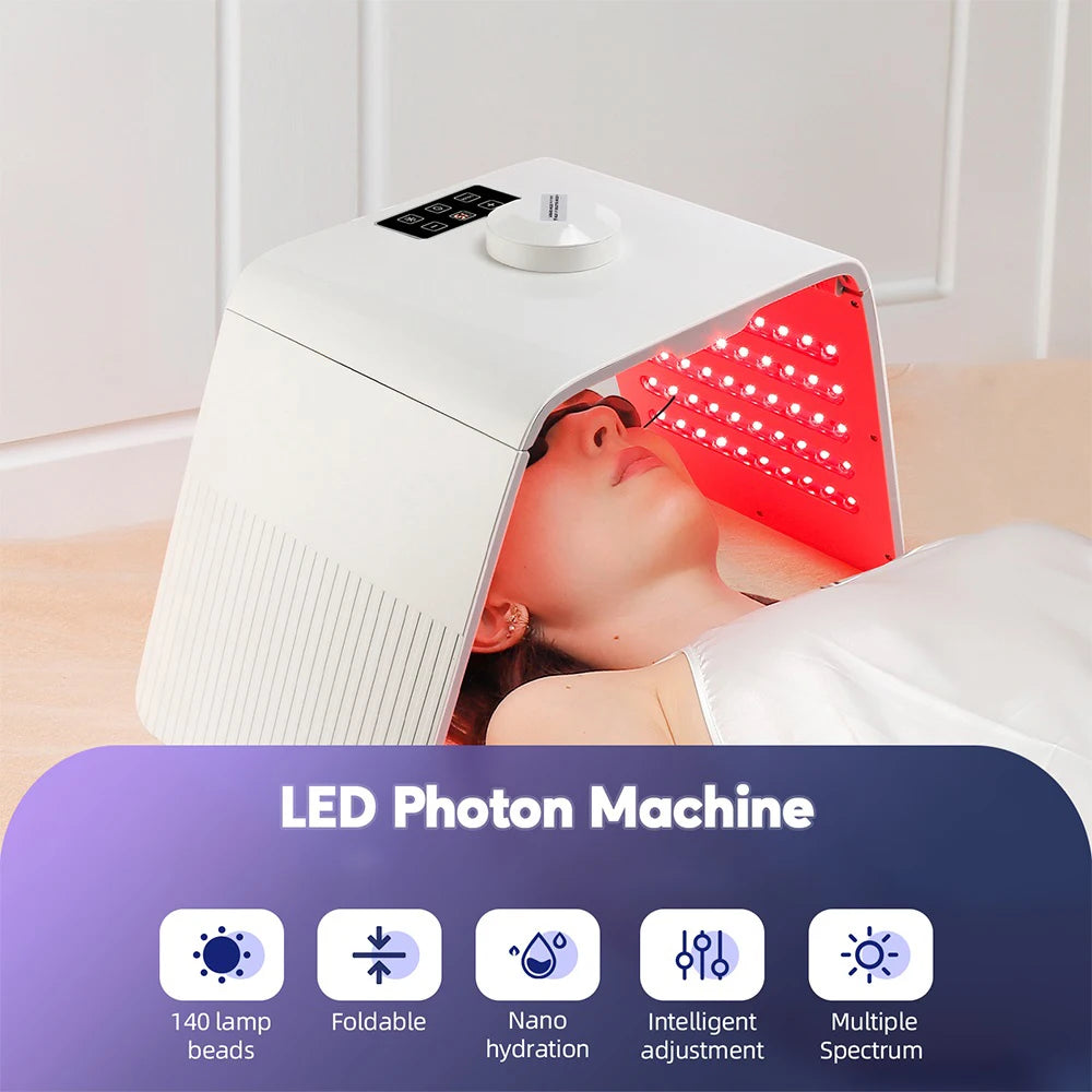 Foldable 7 Color LED Photon Facial Body Beauty Machine Skin Rejuvenation Light Nano Spray Equipment Home Skin Care SPA Instrument