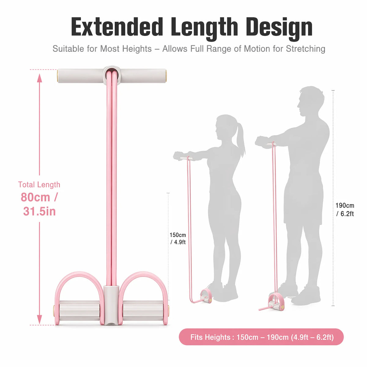 Pink 6-Tube Foot Pedal Resistance Band Space-Saving Figure Sculpting Tool Portable Home Fitness for Ab Core Back Shaping
