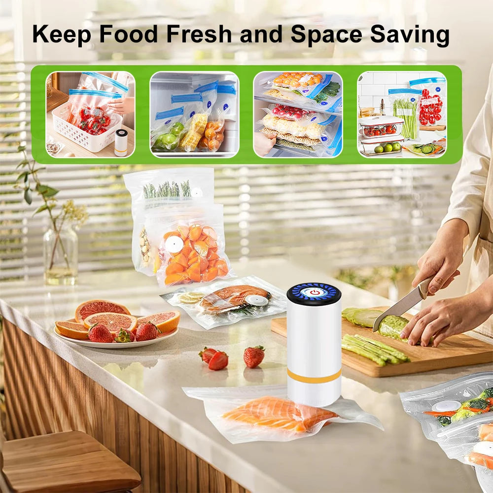 Vacuum Sealer Pump Electric Air Pump Rechargeable Automatic Sealing Machine with Reusable Vacuum Sealer Bags Food Packaging Bag