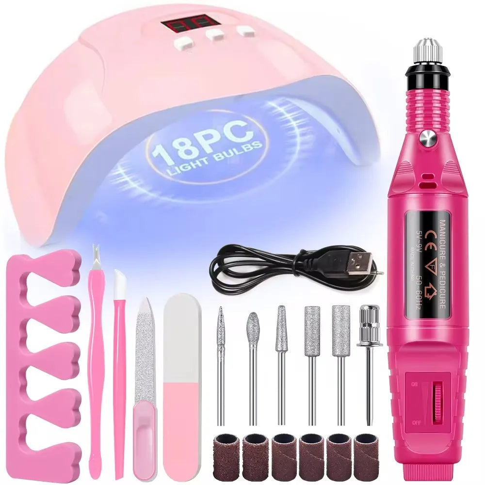 Professional USB Electric Nail Drill Polish File Kit with UV LED Nail Lamp Gel Manicure Dryer Lamp Acrylic Starter Set