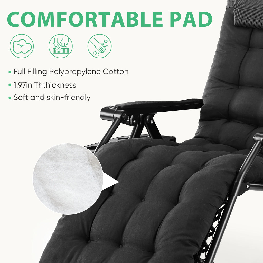 JHK Zero Gravity Recliner Camping Patio Lounge Chair Folding Portable with Cup Holder Trays Removable Cushion For Outdoor Garden
