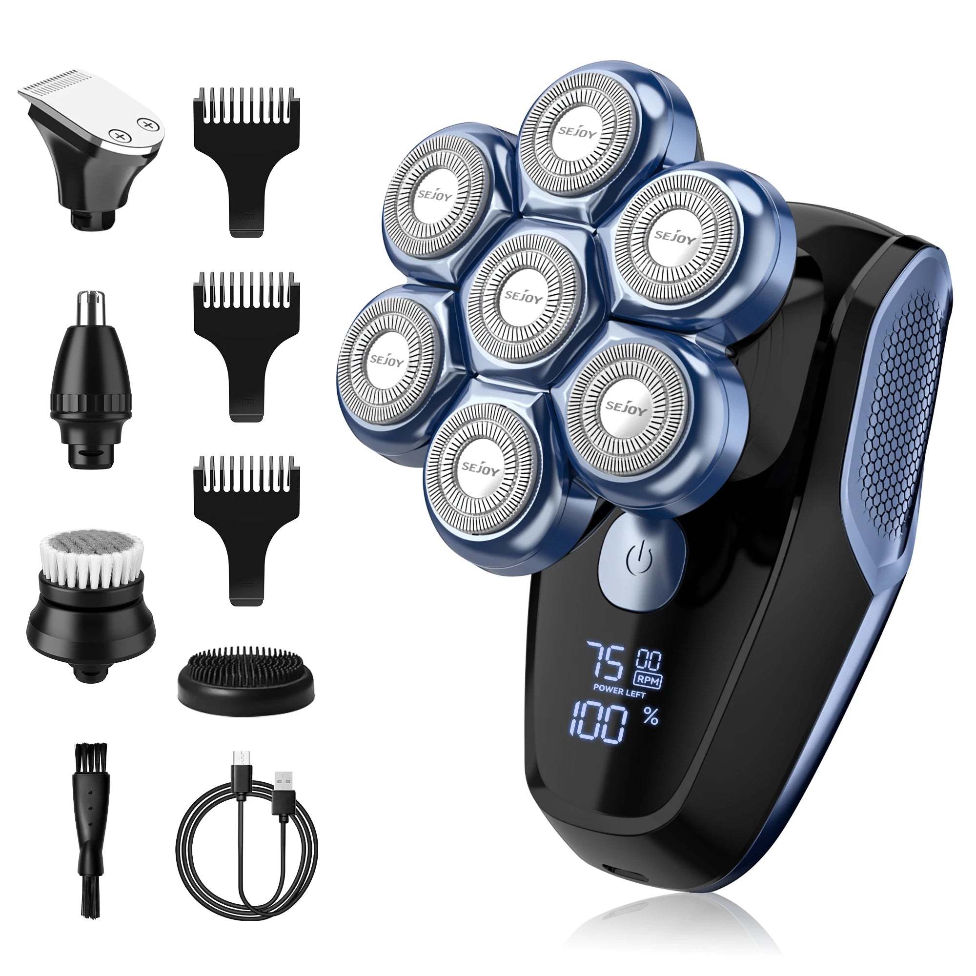 Head Shavers for Bald Men 7D Floating 5-in-1 Upgraded Electric Shaver, IPX7 Waterproof (Wet/Dry Use), LED Display & Type-C Fast Charging; Ideal Gift for Father, Boyfriend, or Husband