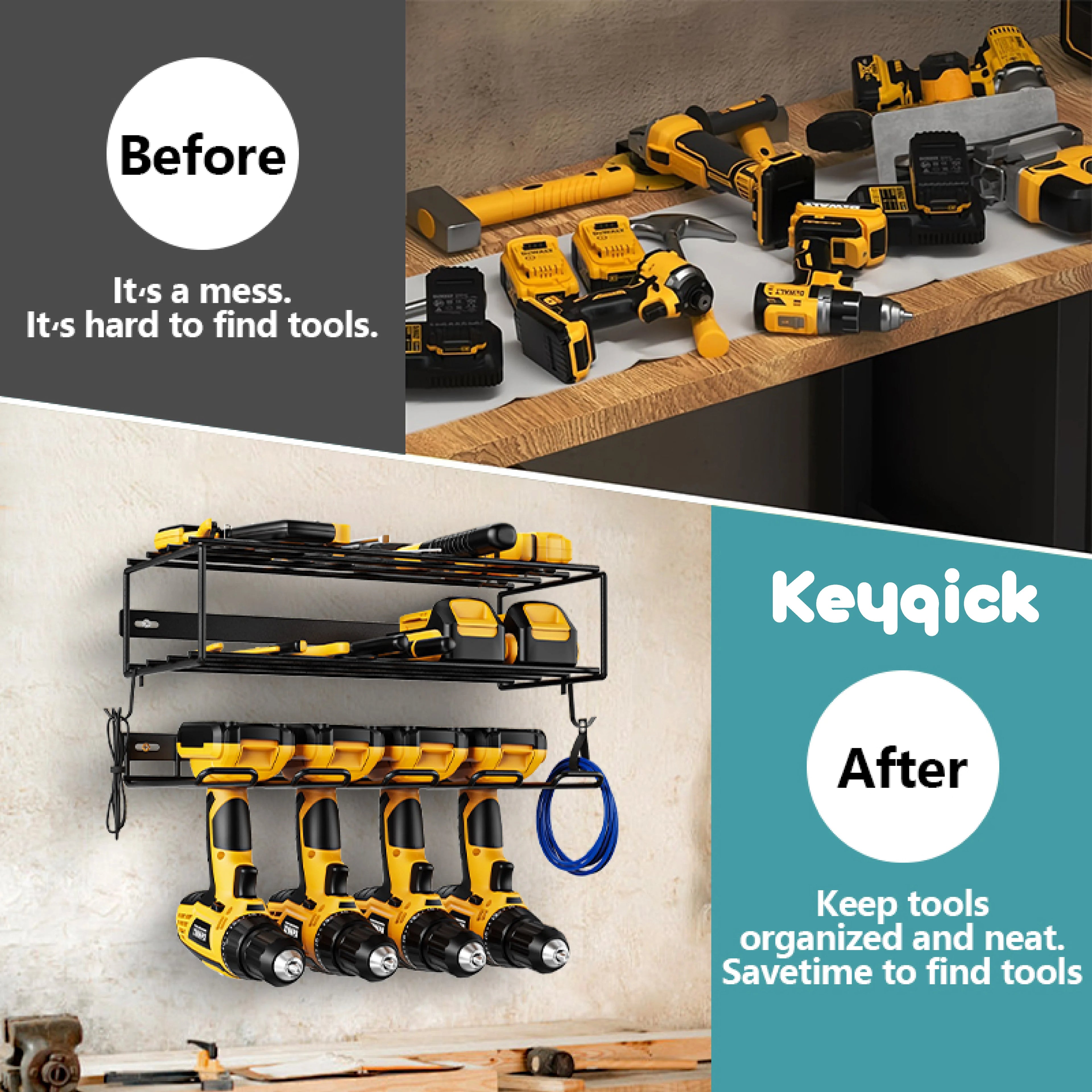 Set Of Multi-Function Heavy Duty Power Tool Storage Rack, Double-Layer Wall-Mounted Tool Organizer, Non-Slip And Anti-Drop Design, Garage Drill Tool Rack, For Charging Drills,Workshops And Tool Rooms, Storage Rack