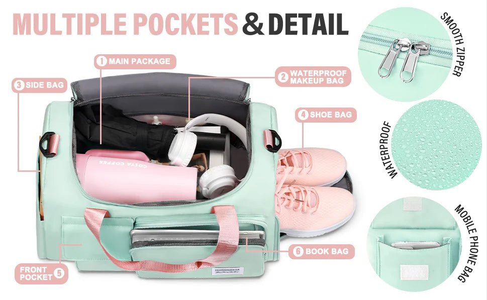 Fitness Sports Travel Bag Waterproof Duffel Weekender - Versatile Sports Travel Gym Bag with Dry & Wet Separation