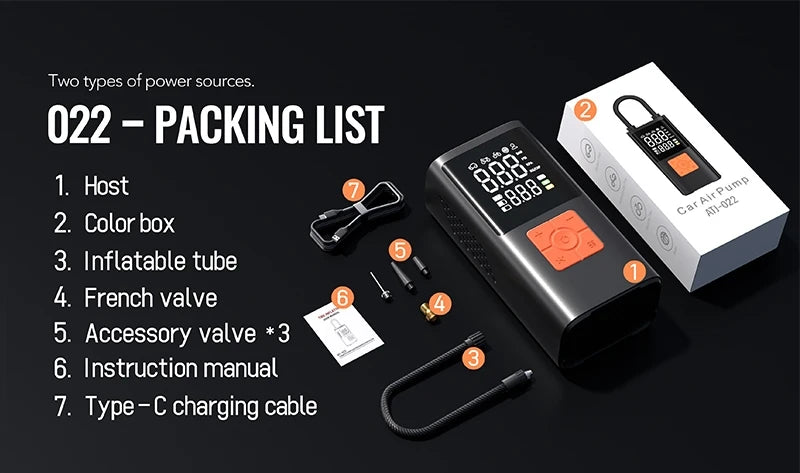 3-in-1 Portable Air Compressor & Tire Inflator, 150 PSI, Emergency Power Bank & LED Light, USB-C Rechargeable, Suitable for Car