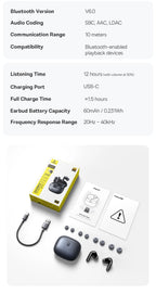 Baseus Bass BP1 Pro -50dB Noise Cancelling Wireless Earbuds Bluetooth 6.0 LDAC Hi-Res Sound 6-Mic AI Clear Calls IP55 Earphones