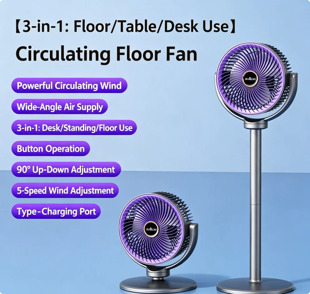 Wireless Fan Height Adjustable Outdoor Travel Camping Long Endurance USB Charging Portable Student Dormitory High Wind Power