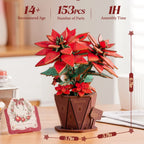 Rolife Artificial Flower Wooden 3D Puzzle Poinsettia DIY Model Building Kit for Home Decor Mother's Day Valentine's Day Gifts