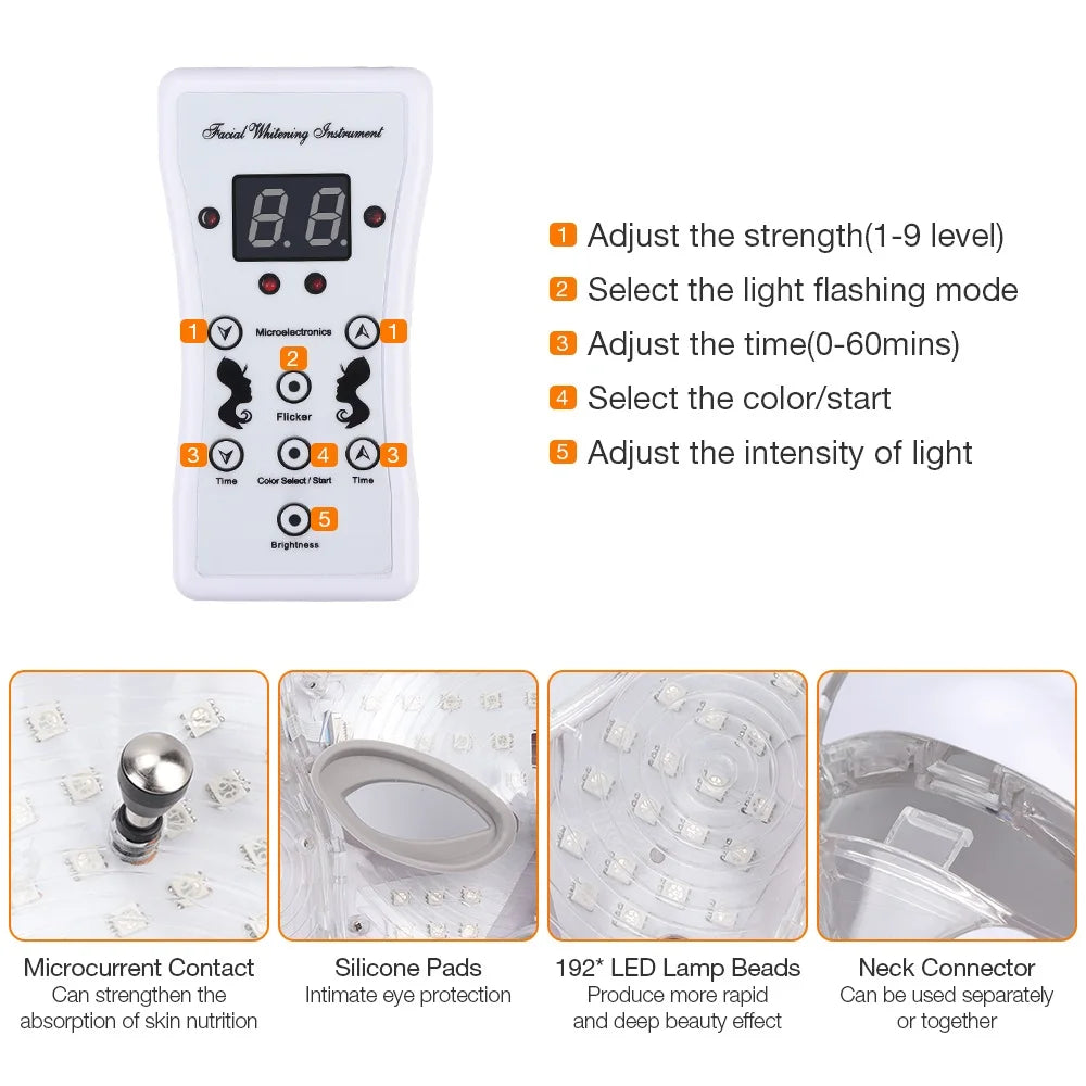 7 Colors Light LED Face Neck Beauty Mask Photon Red Light Facial Skin Care Anti Aging Rejuvenation Brighten Skin Care Tool