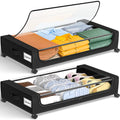 Under Bed Storage With Wheels, 2-Pack 48L Each Under The Bed Storage Containers With Clear Lids & Label, Underbed Storage Bins