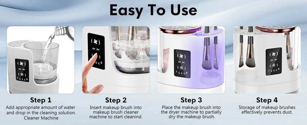 3-in-1 Electric Makeup Brush Cleaner & Dryer Fully Automatic Quick-Drying Tool No Damage to Brush Bristles Beauty Accessory