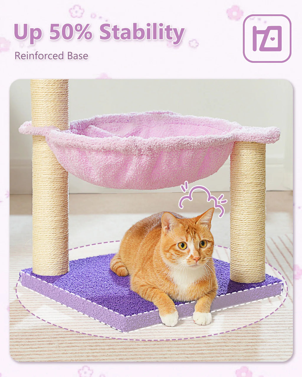 Flower Cat Tree with Sisal Scratching Post Large Hammock Soft Top Perch Small Cat Tower for Indoor Cute Cat Scratcher Kitten Toy