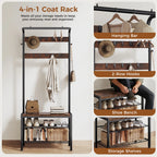 JHK 4-in-1 Coat Rack with Shoe Bench Entryway Bench with Shoe Storage Hooks Mudroom Storage Organizer with Shelves For Home