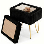 JHK Ottoman Faux Fur Vanity Stool Chair with Storage Padded Makeup with 4 Metal Legs Anti-Slip Adjustable Feet Living Room Hidden Storage Stools for Home Entryway