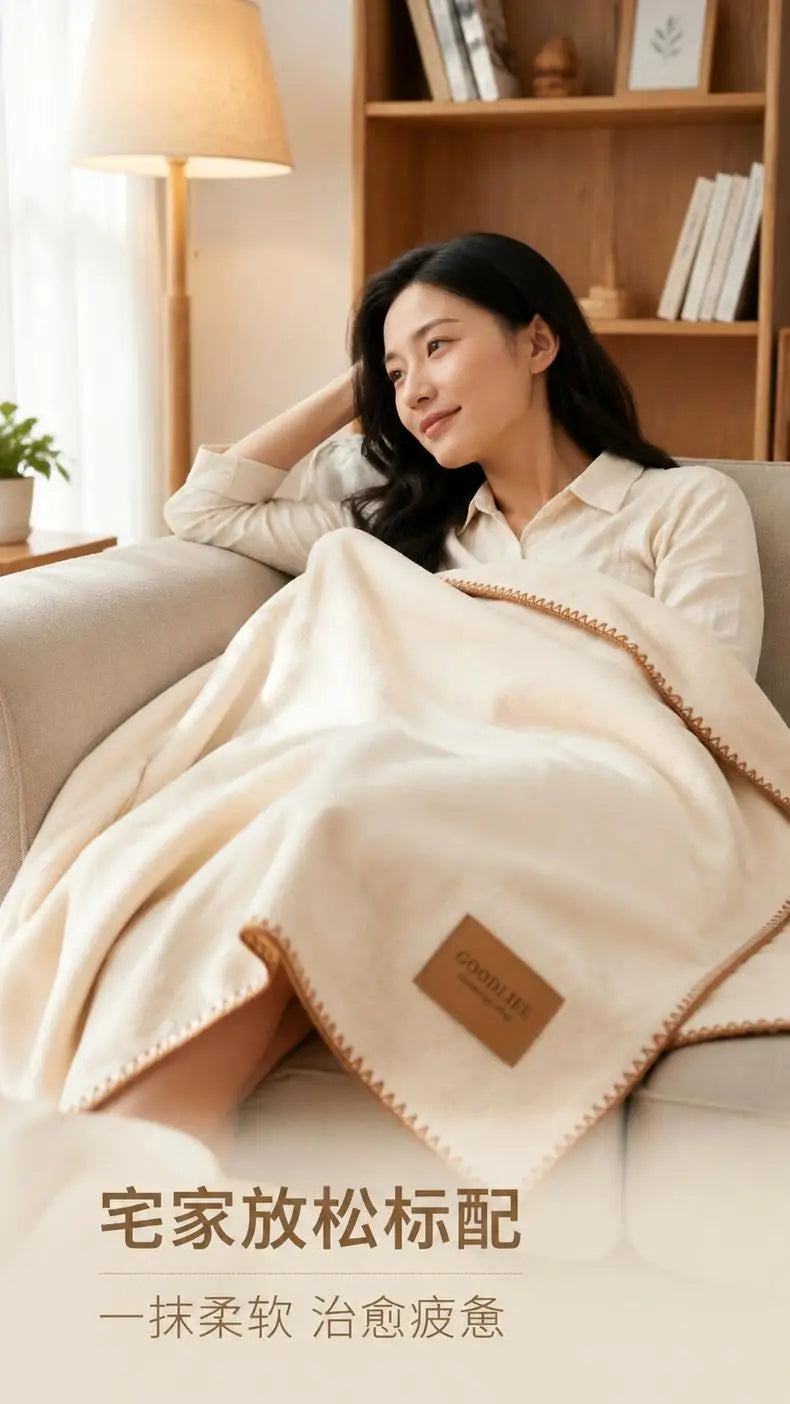 Fall Winter Simple Solid Artificial Lambswool Blanket Thickened Warm Multi-functional Blankets Soft Skin-friendly Cozy Blanket