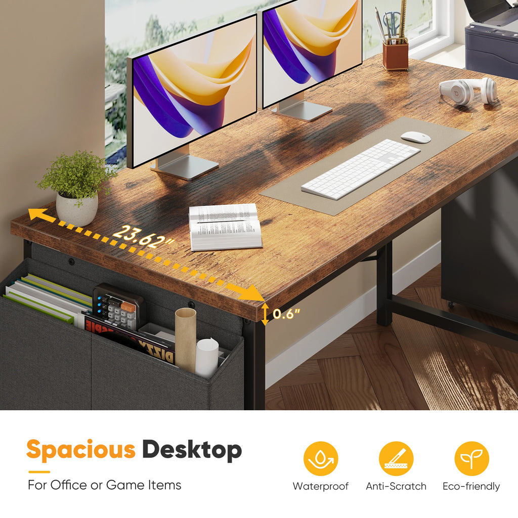 JHK 31IN to 55IN Computer Office Desk Writing Study Office Gaming Table with Storage Bag Metal Frame Wood Tabletop Easy Assembly