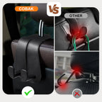 Extra Wide Car Seat Back Hooks, Premium Leather Headrest Hangers for Any Purse, Bag, Handbag (2 Pack) - Carbon Fiber Black