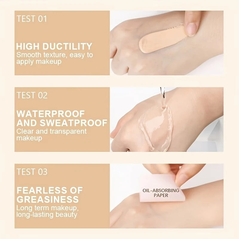 Full Coverage Liquid Foundation, Long-Lasting Oil-Control Matte Primer, Smooth and Non-Caking, Conceals Blemishes and Spots